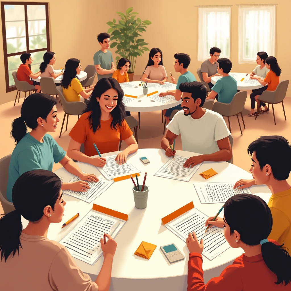 Families participating in a reserve fund building workshop in Ecuador